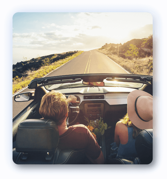 Apply Auto Loan driving into sunset